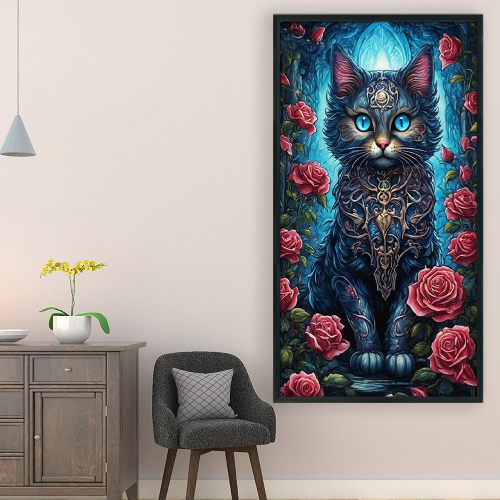 Cat And Rose - 11CT Stamped Cross Stitch 40*70CM