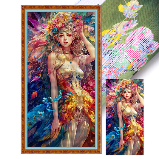 Peacock Girl - 11CT Stamped Cross Stitch 40*80CM