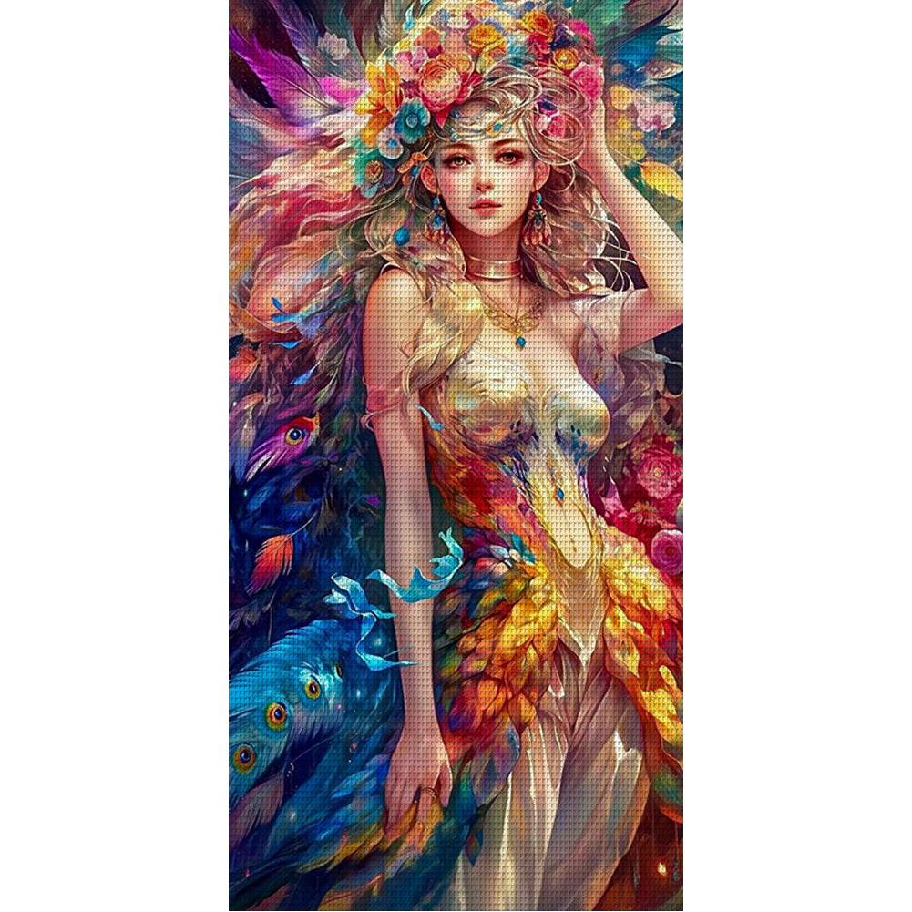 Peacock Girl - 11CT Stamped Cross Stitch 40*80CM