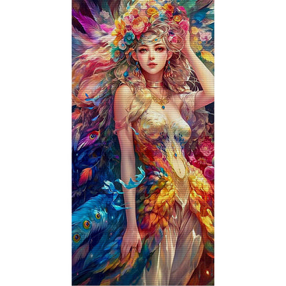 Peacock Girl - 11CT Stamped Cross Stitch 40*80CM