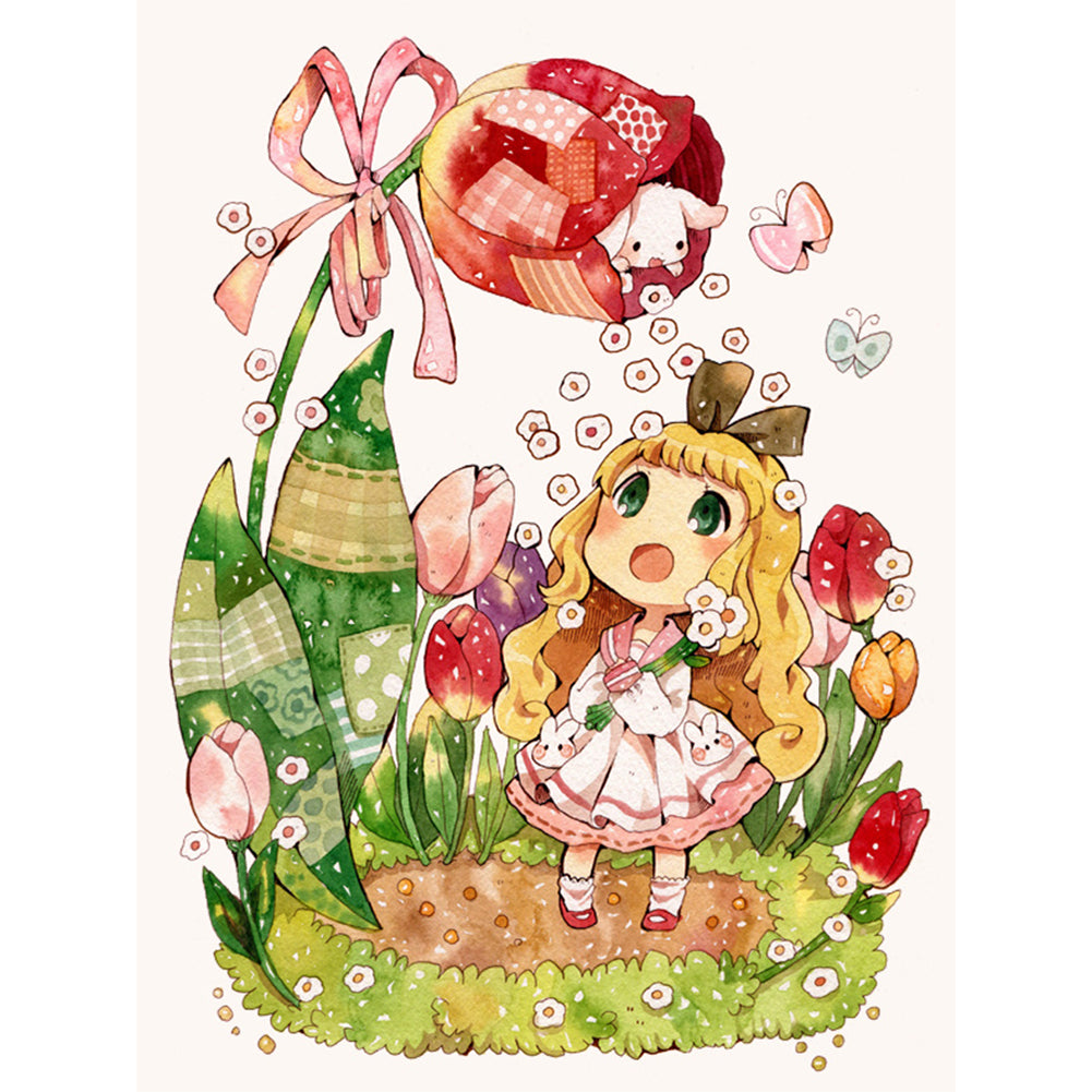 Little Girl And Tulips - 11CT Stamped Cross Stitch 50*65CM