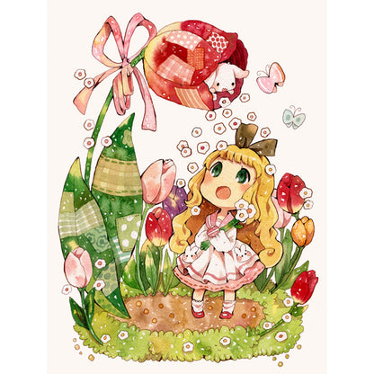 Little Girl And Tulips - 11CT Stamped Cross Stitch 50*65CM