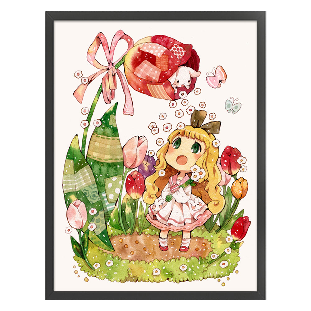 Little Girl And Tulips - 11CT Stamped Cross Stitch 50*65CM