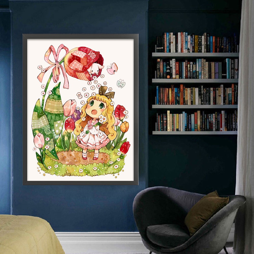 Little Girl And Tulips - 11CT Stamped Cross Stitch 50*65CM