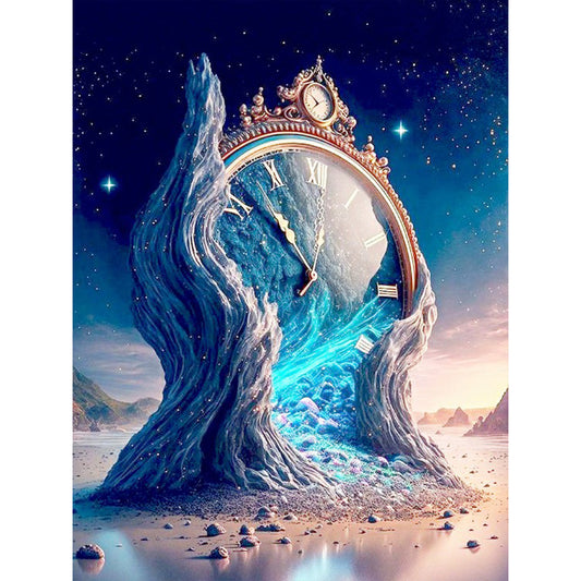 Beach Fantasy Clock - Full Round Drill Diamond Painting 30*40CM