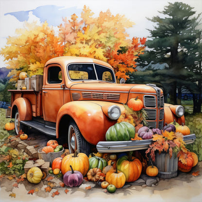 Pumpkin Classic Car - Full Round Drill Diamond Painting 30*30CM