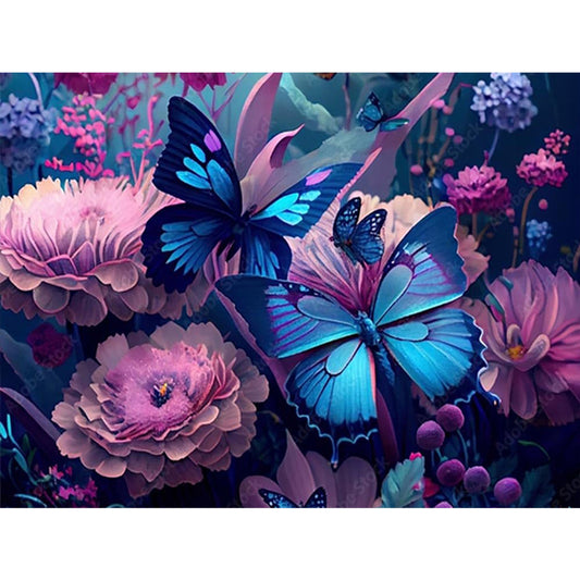 Blue Butterfly - Full Round Drill Diamond Painting 40*30CM