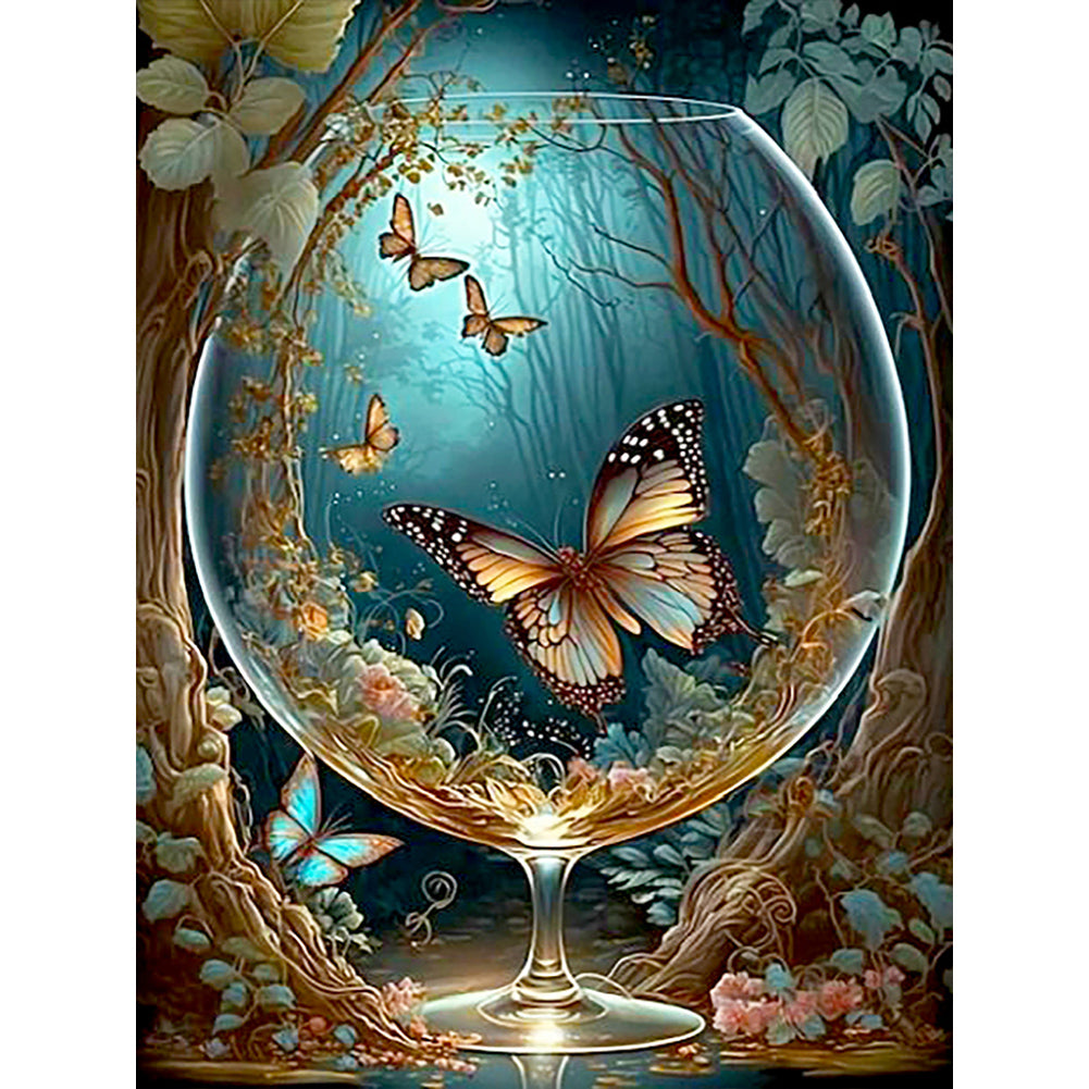 Butterfly In Cup - Full Round Drill Diamond Painting 30*40CM
