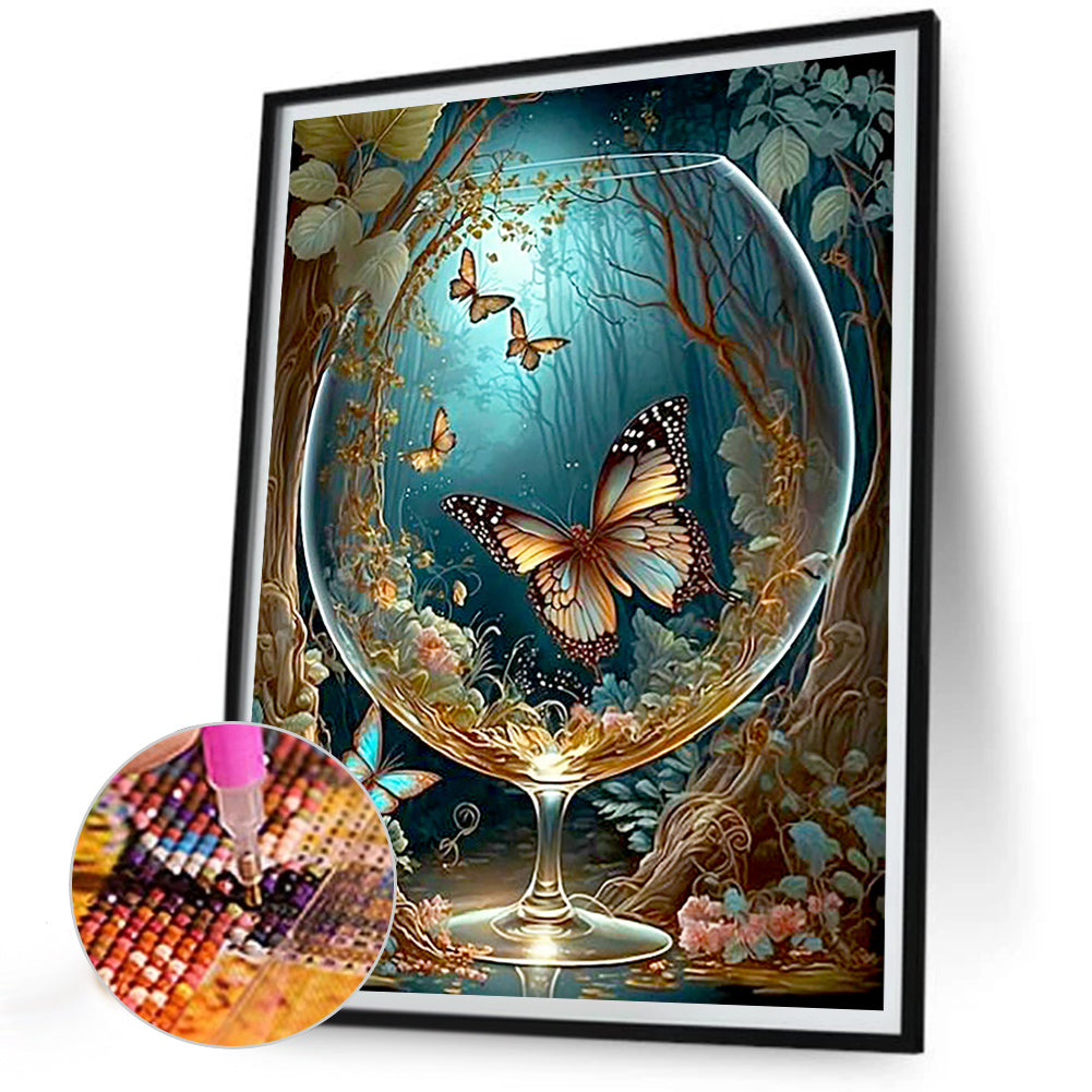 Butterfly In Cup - Full Round Drill Diamond Painting 30*40CM