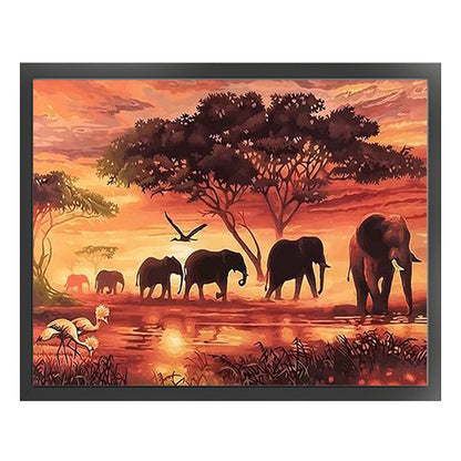 Elephants At Sunset - 11CT Stamped Cross Stitch 50*40CM