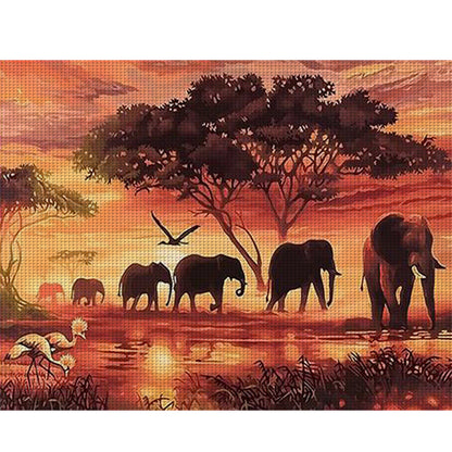 Elephants At Sunset - 11CT Stamped Cross Stitch 50*40CM