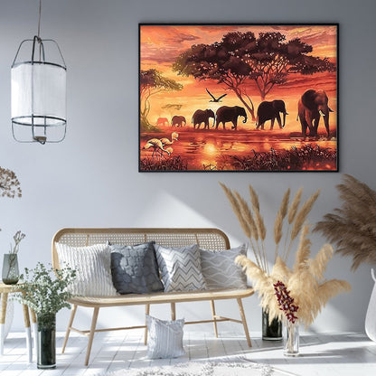 Elephants At Sunset - 11CT Stamped Cross Stitch 50*40CM