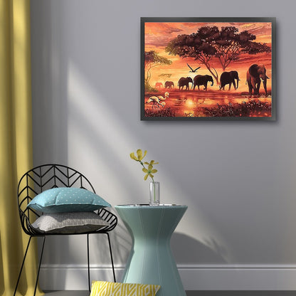 Elephants At Sunset - 11CT Stamped Cross Stitch 50*40CM