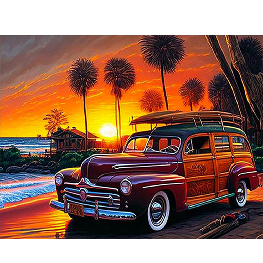 Car Under Sunset - 11CT Stamped Cross Stitch 50*40CM