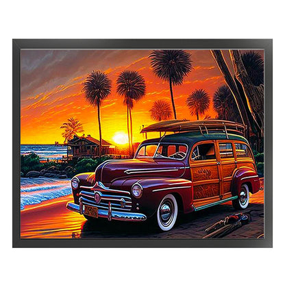 Car Under Sunset - 11CT Stamped Cross Stitch 50*40CM