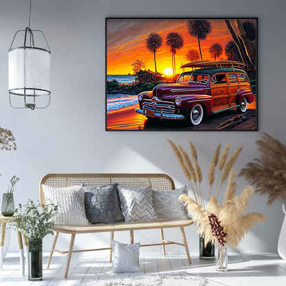 Car Under Sunset - 11CT Stamped Cross Stitch 50*40CM