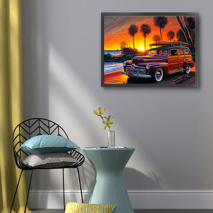 Car Under Sunset - 11CT Stamped Cross Stitch 50*40CM