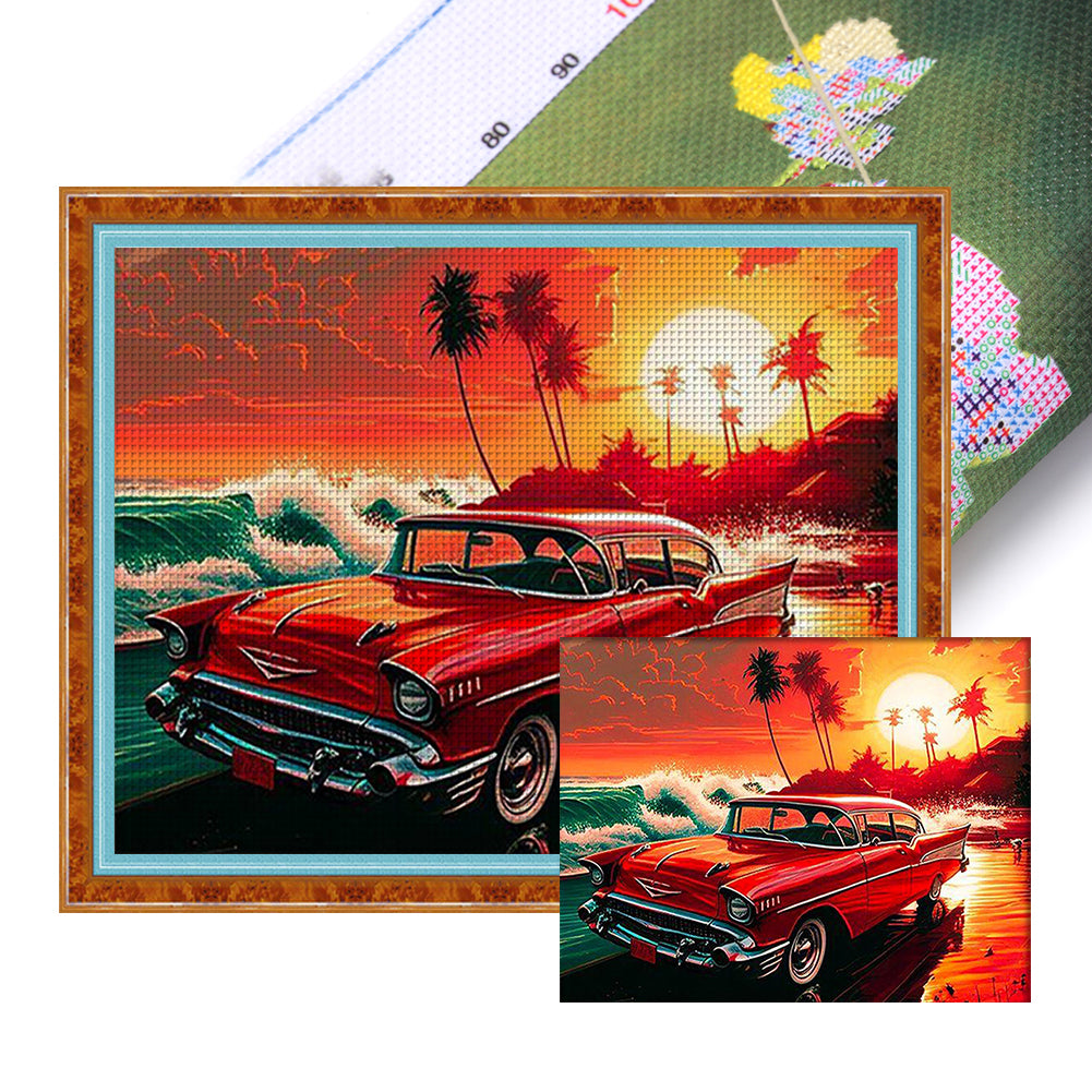 Car Under Sunset - 11CT Stamped Cross Stitch 50*40CM