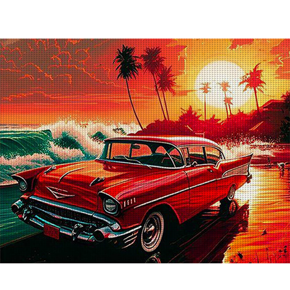 Car Under Sunset - 11CT Stamped Cross Stitch 50*40CM