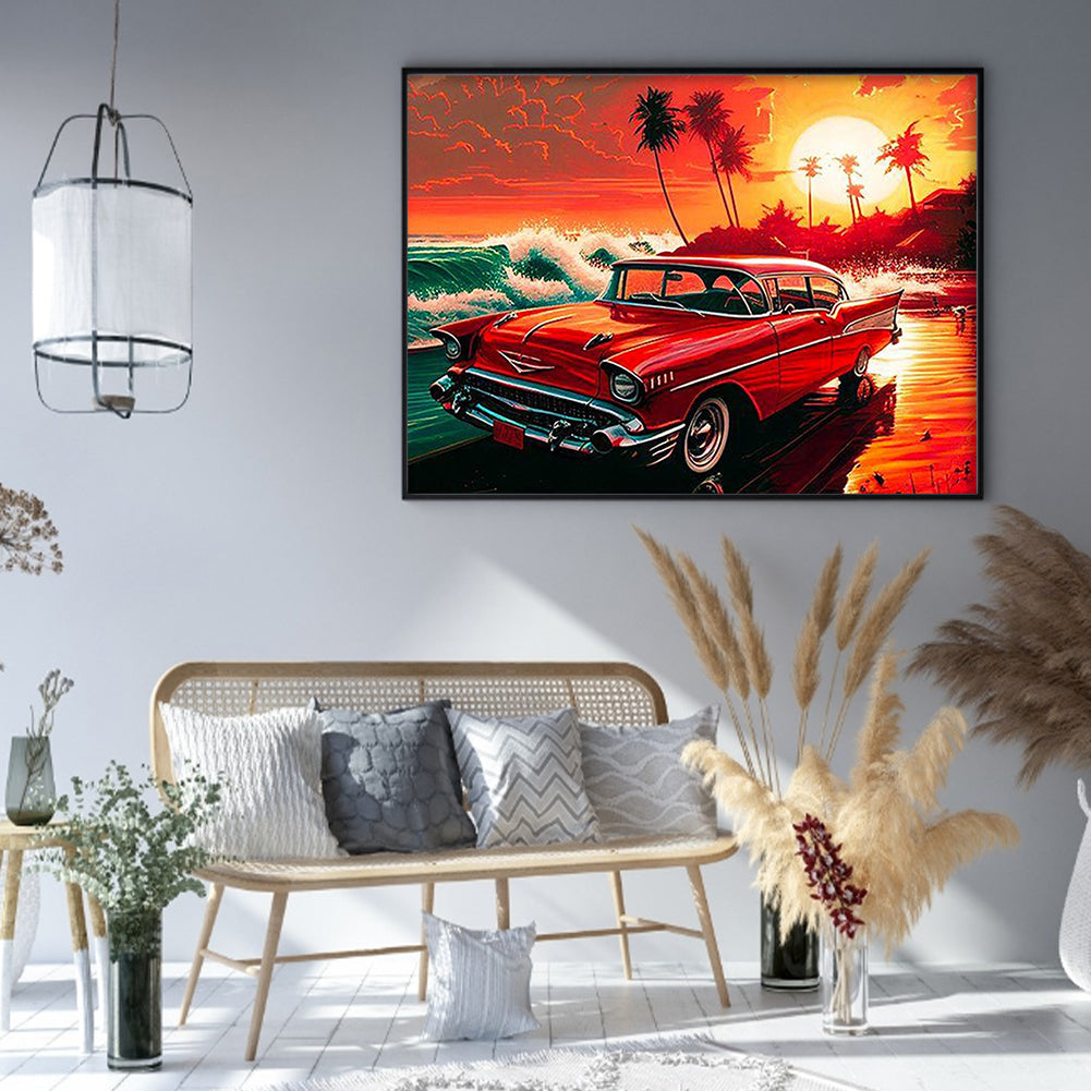 Car Under Sunset - 11CT Stamped Cross Stitch 50*40CM