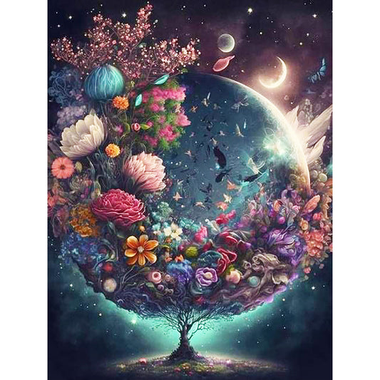 Flowers And World Tree - Full Round Drill Diamond Painting 30*40CM