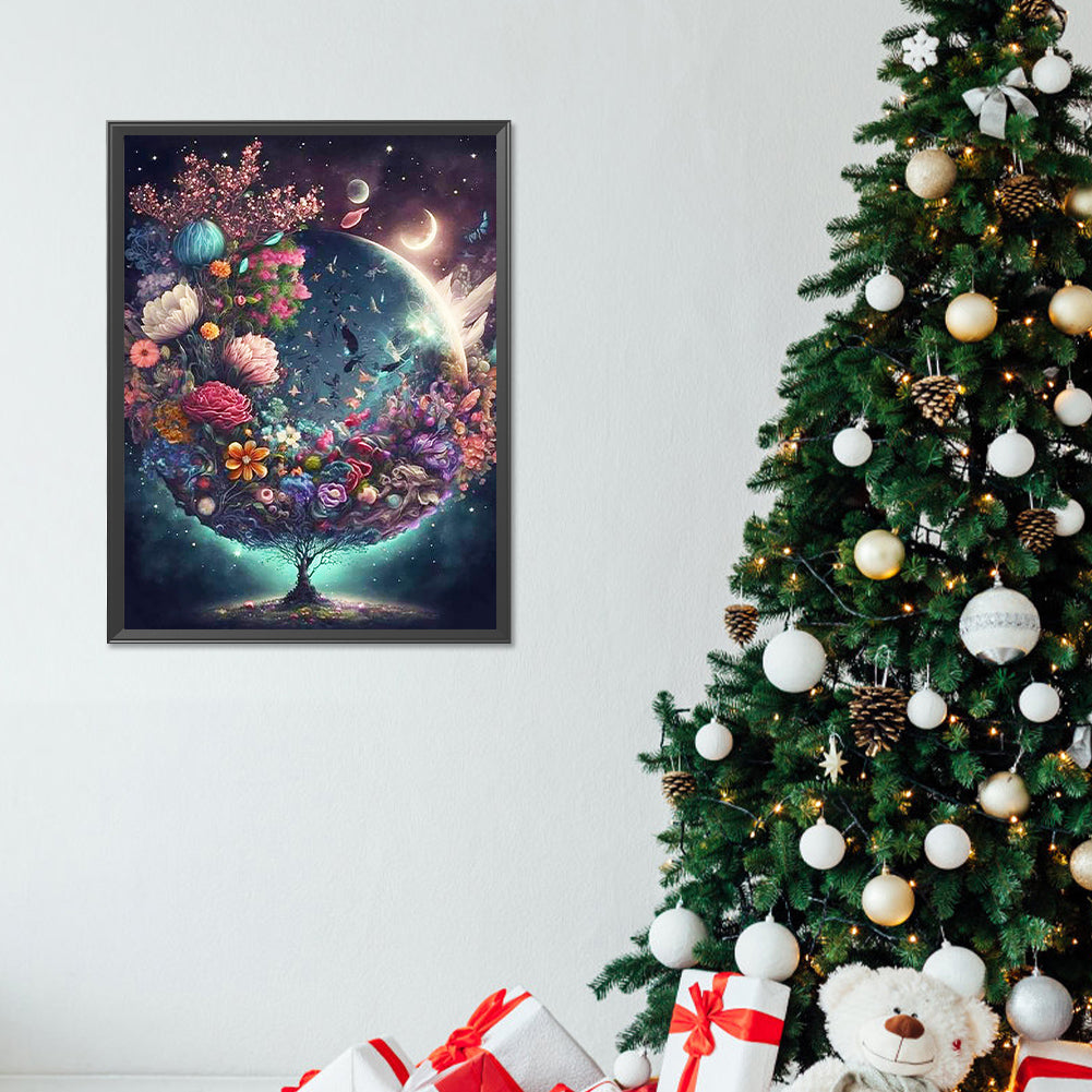 Flowers And World Tree - Full Round Drill Diamond Painting 30*40CM