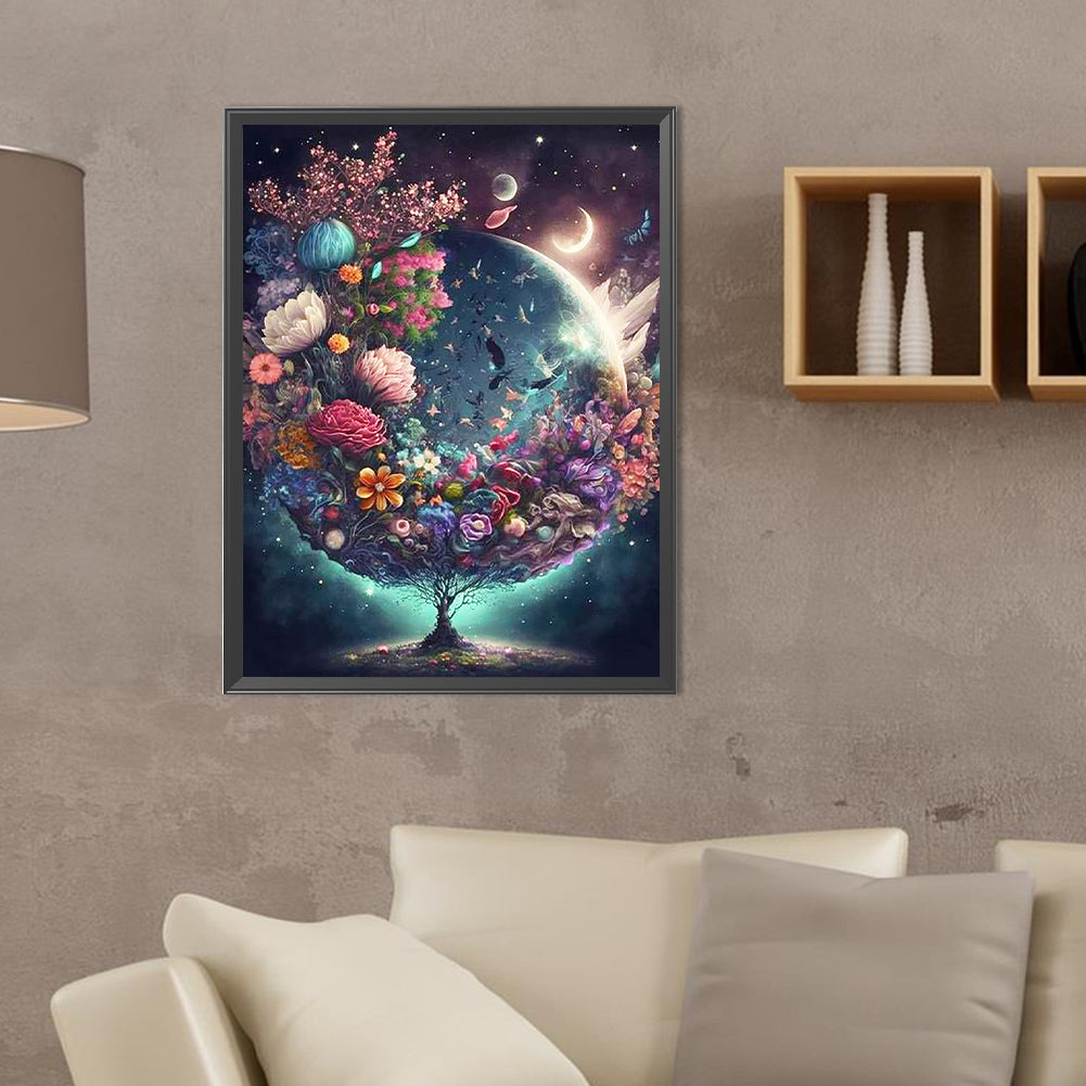 Flowers And World Tree - Full Round Drill Diamond Painting 30*40CM