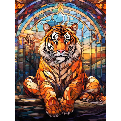 Glass Painting-Tiger - 14CT Stamped Cross Stitch 40*55CM