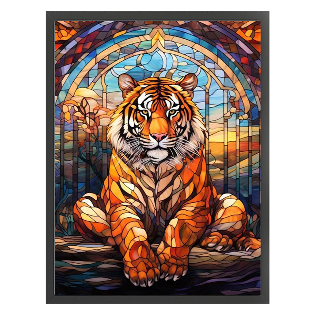 Glass Painting-Tiger - 14CT Stamped Cross Stitch 40*55CM