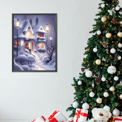 Snowy Night Street Scene - Full Round Drill Diamond Painting 30*40CM
