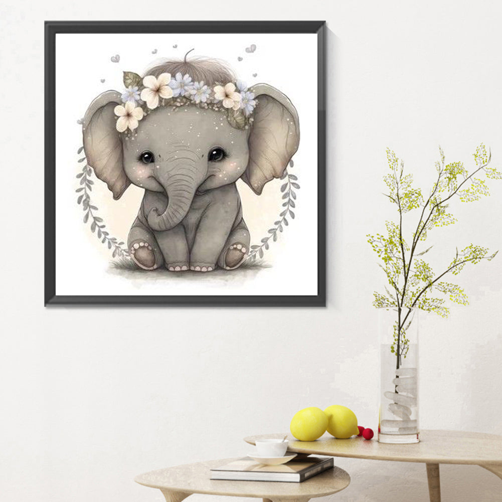 Cute Baby Elephant - Full Round Drill Diamond Painting 30*30CM