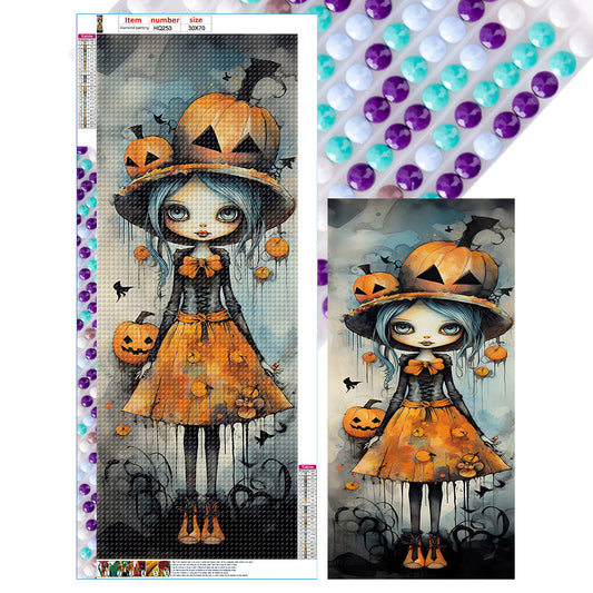 Halloween Pumpkin Little Witch - Full Round Drill Diamond Painting 30*70CM