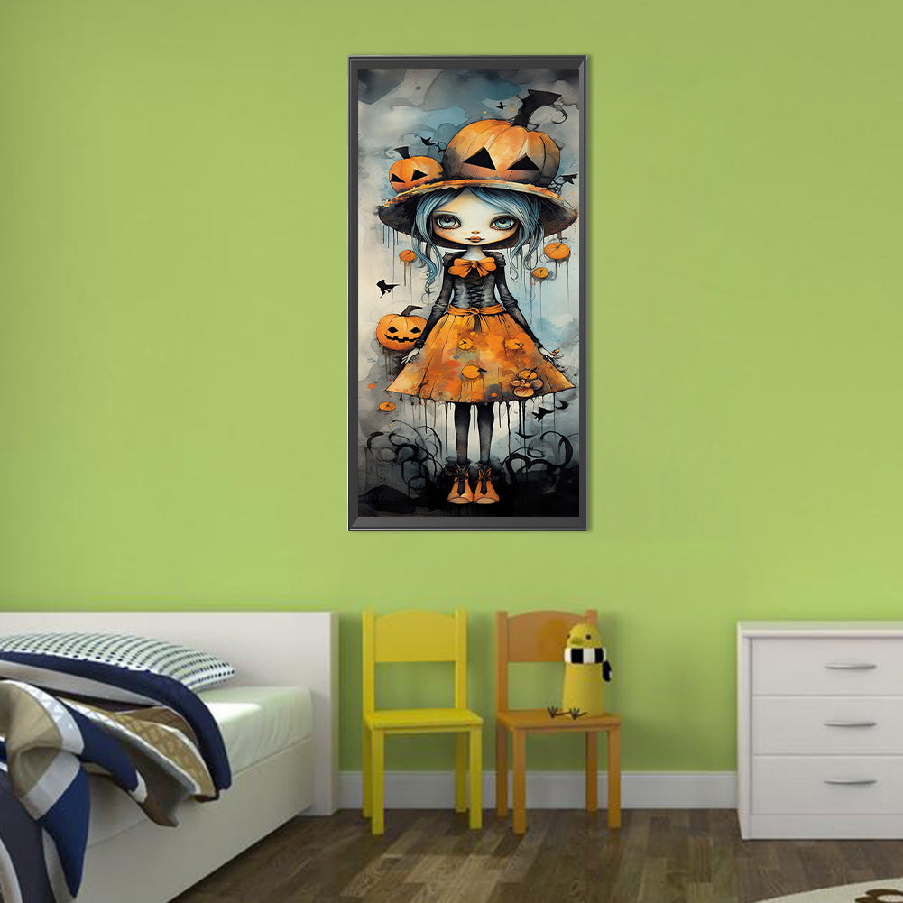 Halloween Pumpkin Little Witch - Full Round Drill Diamond Painting 30*70CM