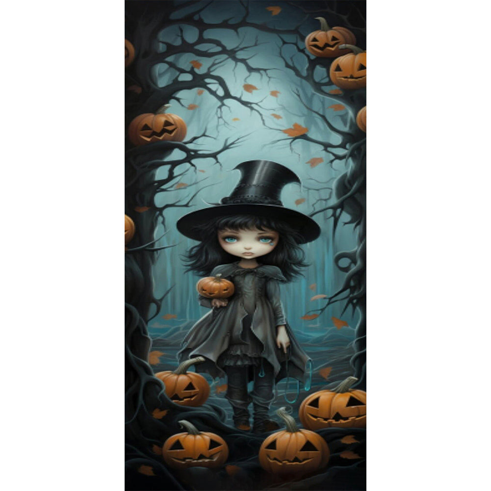 Halloween Forest Little Witch - Full Round Drill Diamond Painting 30*70CM