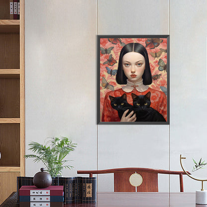 Black Cat Girl - Full Round Drill Diamond Painting 40*50CM