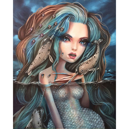 Sad Mermaid And Narwhal - Full AB Dril Round Diamond Painting 40*50CM