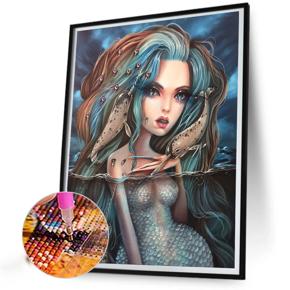Sad Mermaid And Narwhal - Full AB Dril Round Diamond Painting 40*50CM