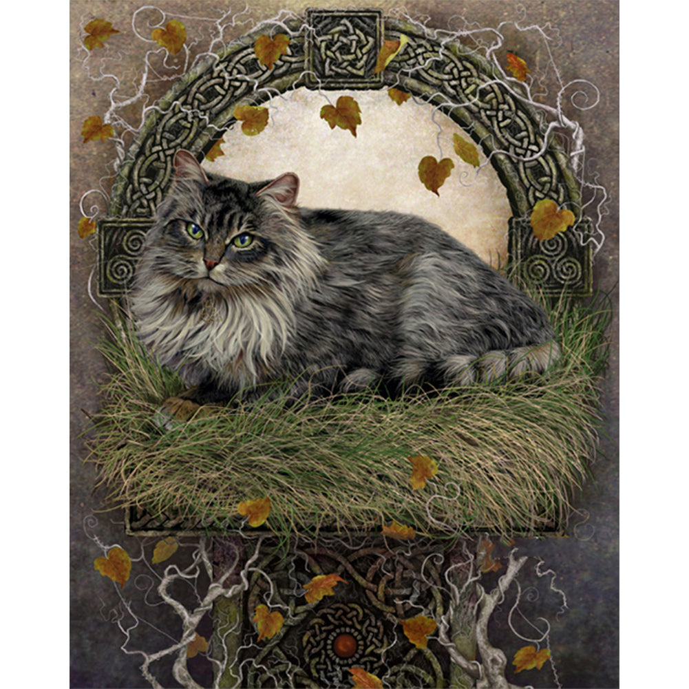 Cat On Grass - Full AB Dril Round Diamond Painting 40*50CM