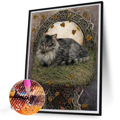 Cat On Grass - Full AB Dril Round Diamond Painting 40*50CM