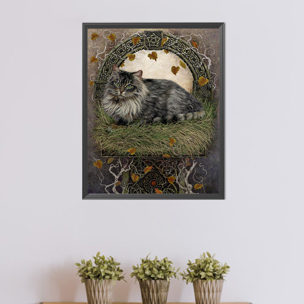 Cat On Grass - Full AB Dril Round Diamond Painting 40*50CM