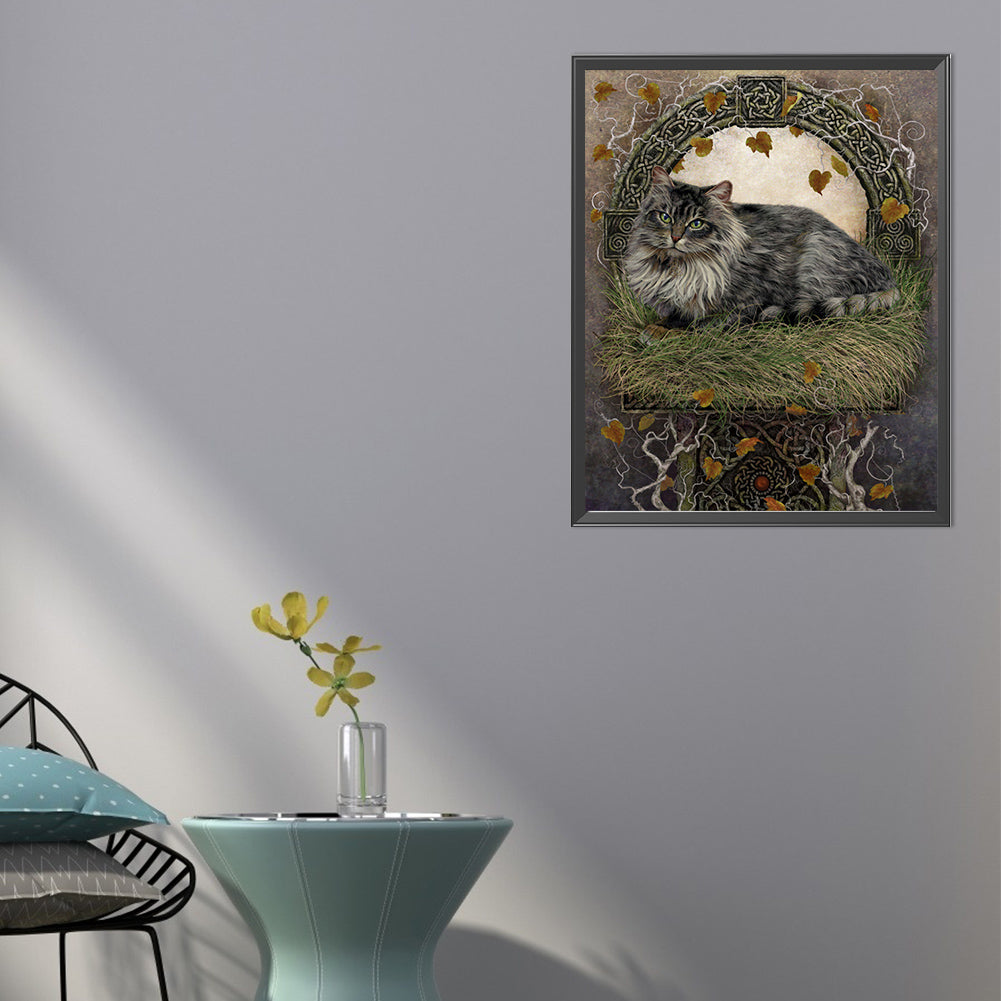 Cat On Grass - Full AB Dril Round Diamond Painting 40*50CM