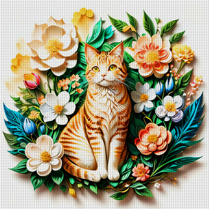 Flower Cat - 11CT Stamped Cross Stitch 40*40CM