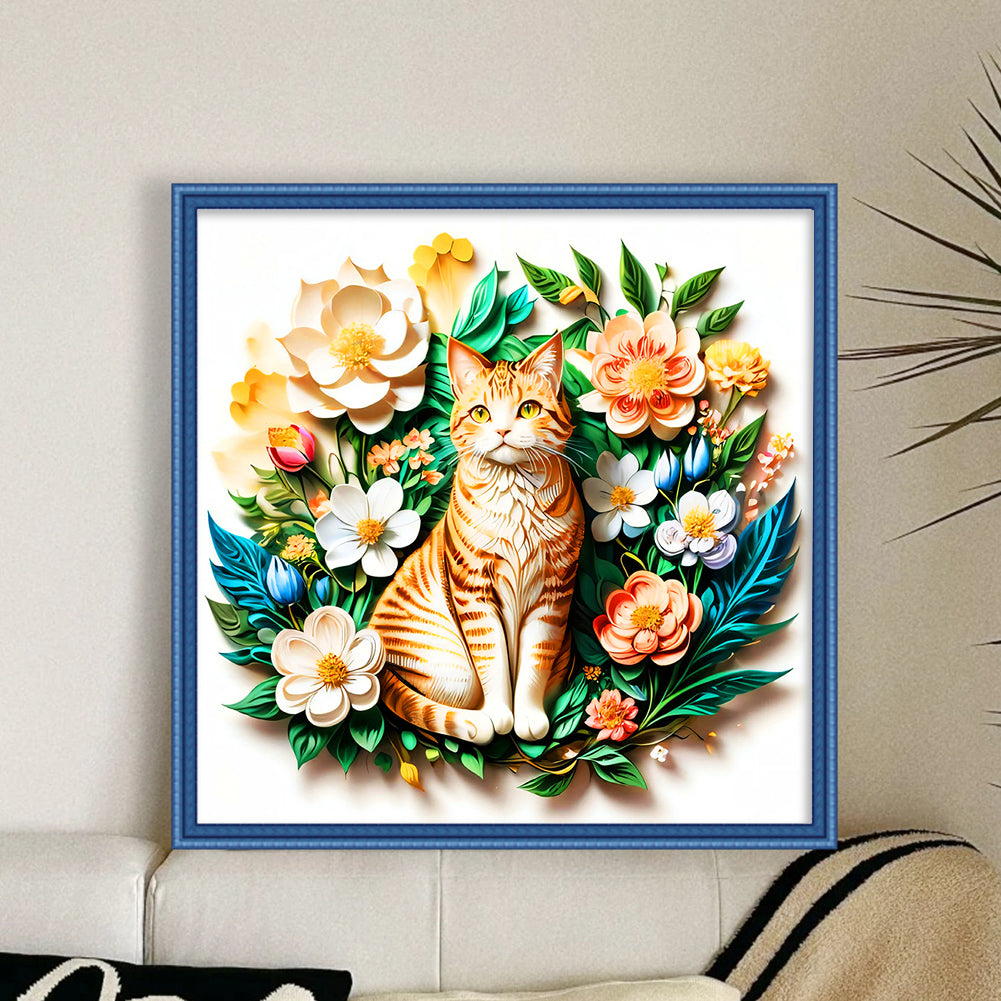 Flower Cat - 11CT Stamped Cross Stitch 40*40CM