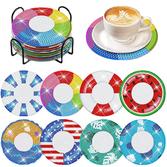 8PCS Special Shape Diamond Painting Art Coaster Kit (Seaside Lifebuoy)