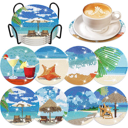 8PCS Special Shape Diamond Painting Art Coaster Kit (Beach Holiday)