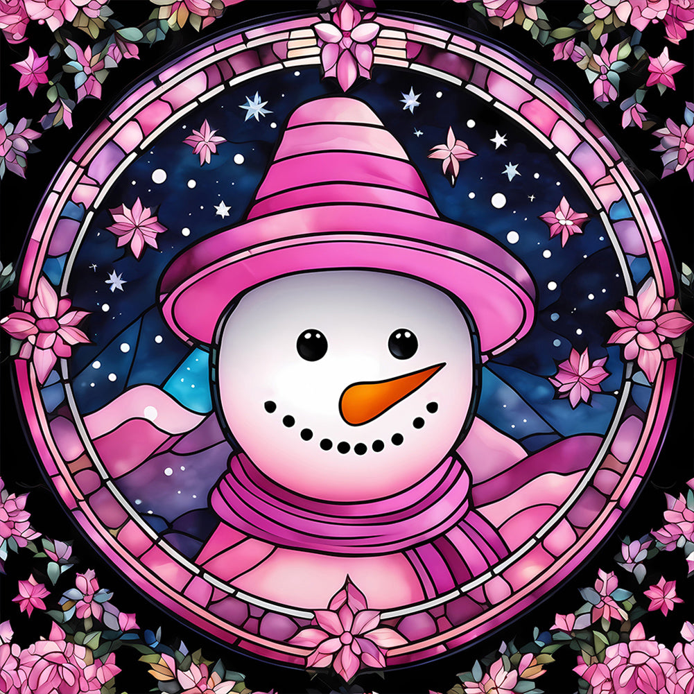 Pink Snowman Glass Painting - Full Round Drill Diamond Painting 30*30CM