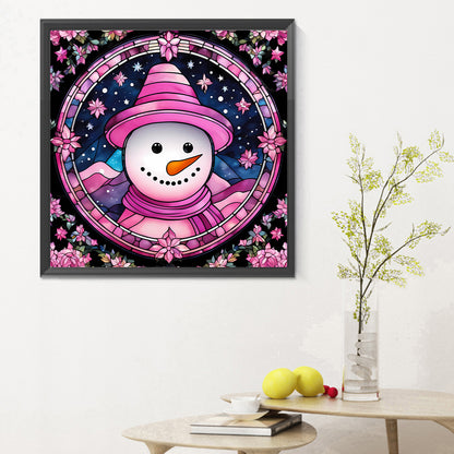 Pink Snowman Glass Painting - Full Round Drill Diamond Painting 30*30CM