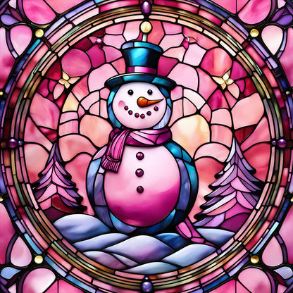 Pink Snowman Glass Painting - Full Round Drill Diamond Painting 30*30CM