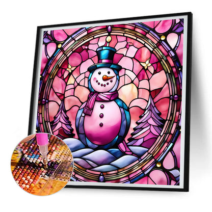 Pink Snowman Glass Painting - Full Round Drill Diamond Painting 30*30CM