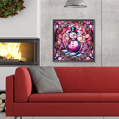 Pink Snowman Glass Painting - Full Round Drill Diamond Painting 30*30CM